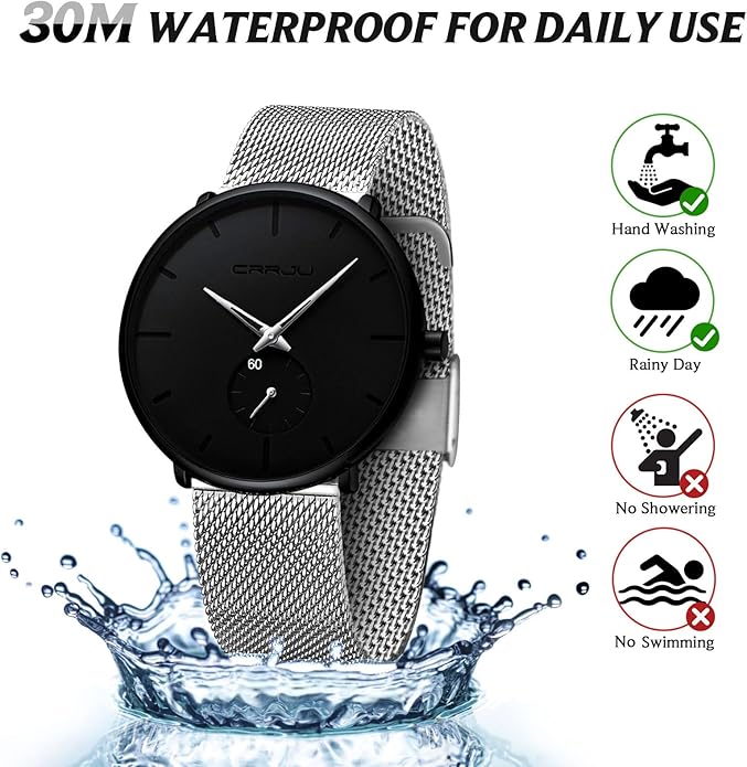 Mens Watches Ultra-Thin Minimalist Waterproof - Fashion Wrist Watch for Men Unisex Dress with Stainless Steel Mesh Band