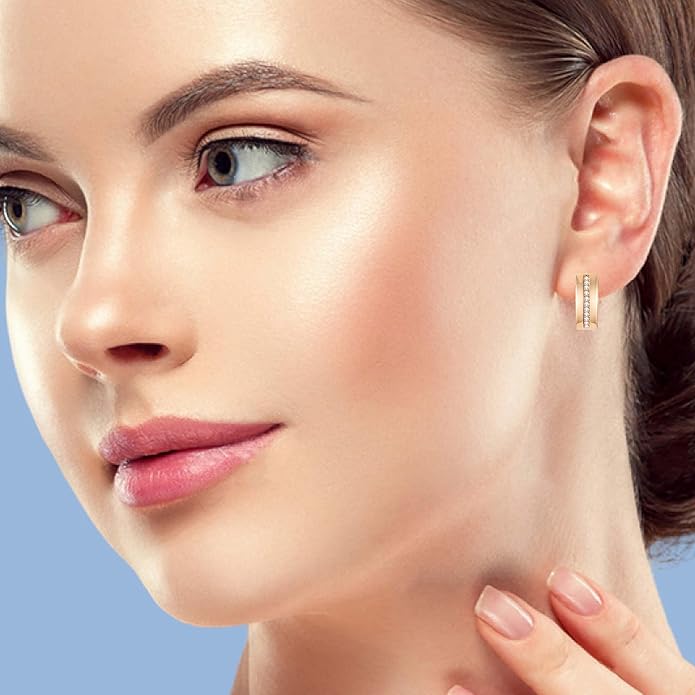 14K Gold Plated Cubic Zirconia Hoop Earrings,Three Row Diamon | Arrows | Double Row of Diamonds Huggie Earrings for Women