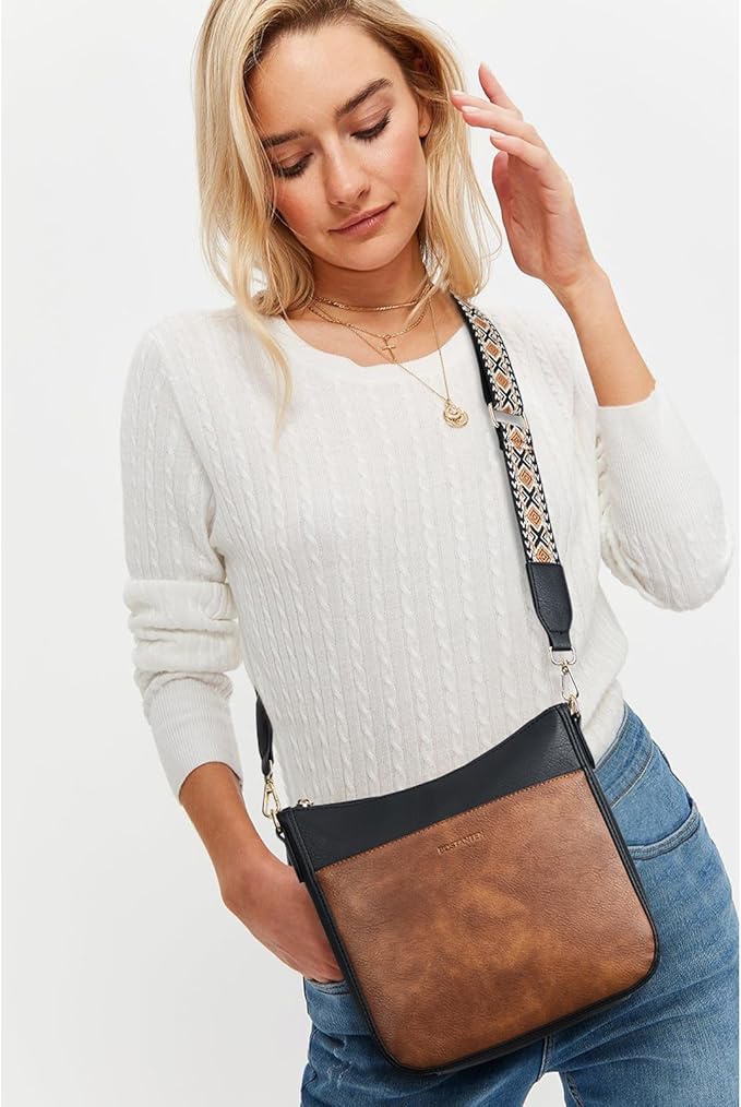 BOSTANTEN Crossbody Bags for Women Trendy Vegan Leather Hobo Purses Shoulder Handbags With Wide Shoulder Strap