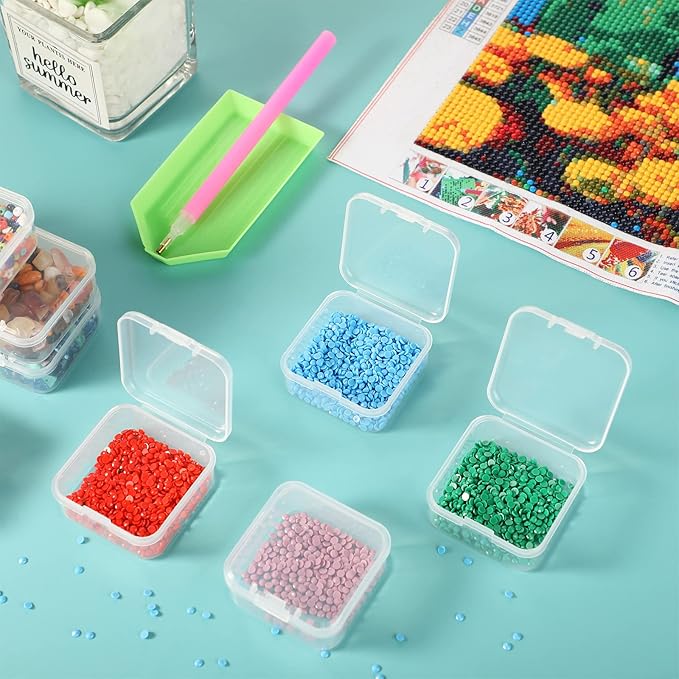 SATINIOR 24 Packs Small Clear Plastic Beads Storage Containers Box with Hinged Lid for Storage of Small Items, Crafts, Jewelry, Hardware (1.7 x 1.7 x 0.8 Inches)
