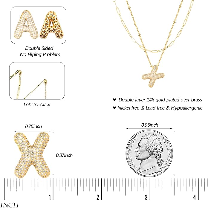 LUCA SMITH Initial Necklaces for Women, Dainty Balloon Bubble Letter, Name Letter Alphabet Pendant Layered Choker Chain Jewelry Gift