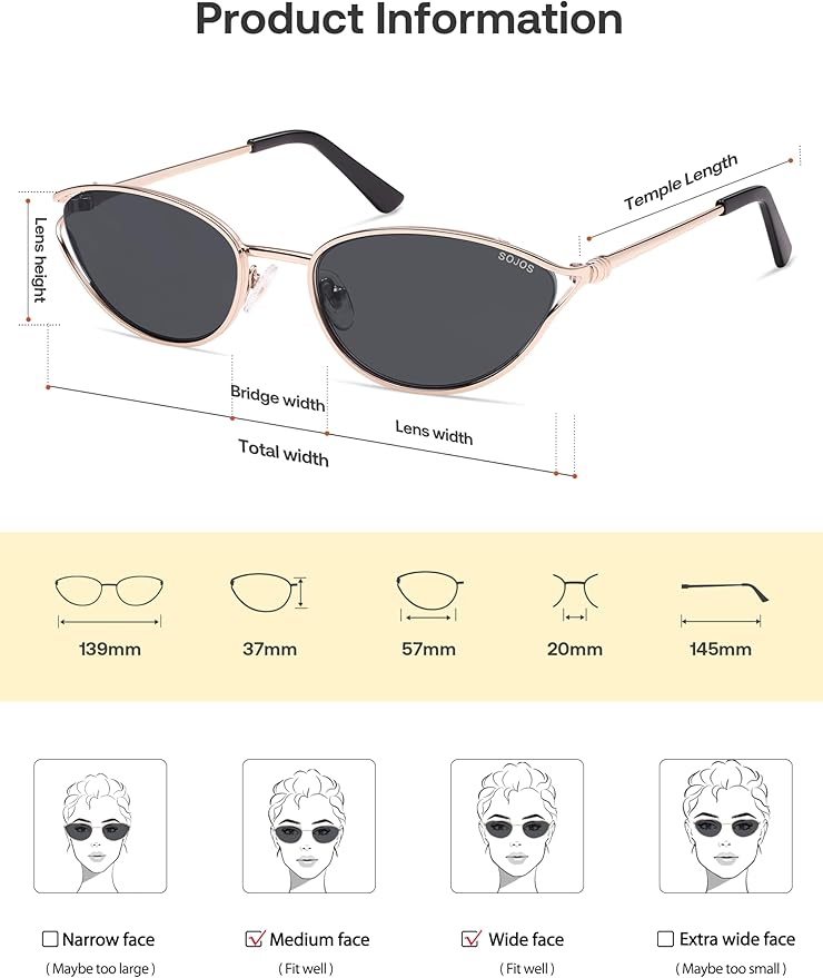 SOJOS Trendy Oval Polarized Sunglasses for Women,Retro 90s Cat Eye Shades SJ1254