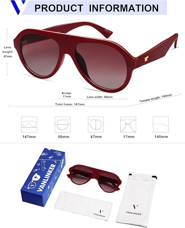 VANLINKER Retro Aviator Polarized Sunglasses for Men Women Trendy 70s Vintage Plastic Frame Sun Glasses VL9750