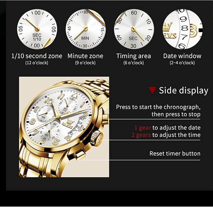 OLEVS Mens Watches Waterproof Stainless Steel Adjustable Bracelet Watch Quartz Analog Watch for Men Fashion Business Classic Mens's Wrist watch's Casual Watches Gold/Blue/Black/White/Face/Dial