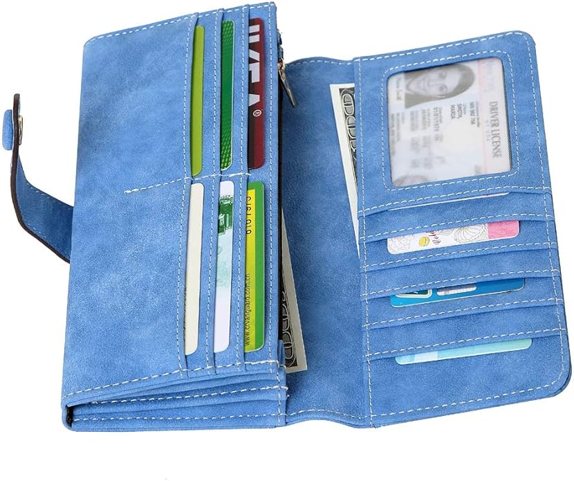 Women's Vegan Leather 17 Card Slots Card Holder Long Big Bifold Wallet