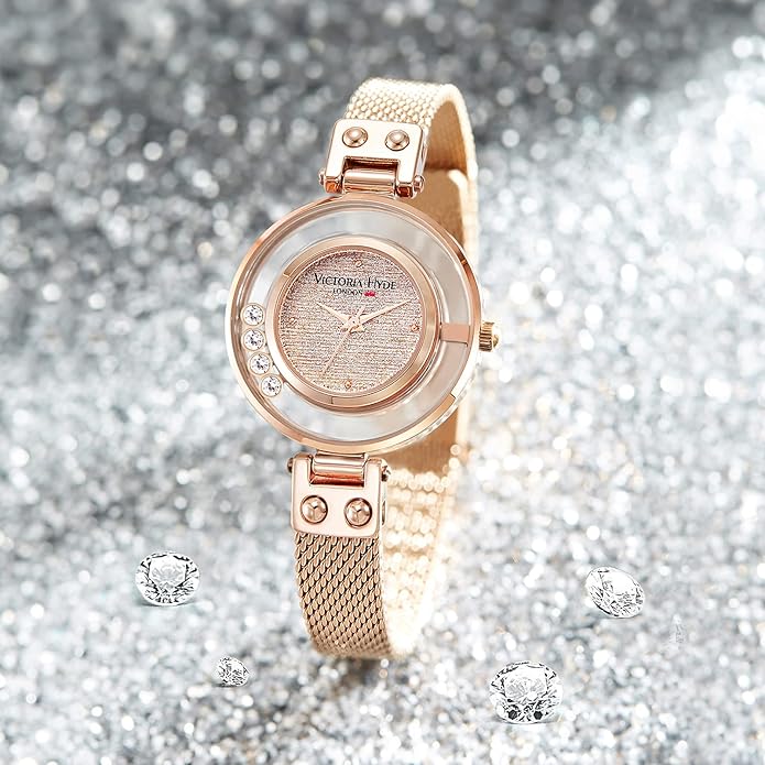 VICTORIA HYDE Small Dial Women Watches,Mesh Band Dainty Gold Watches for Women