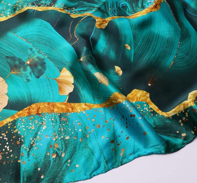 100% Mulberry Silk Scarfs for Women Floral Print Satin Long Scarf for Headscarf Hair Wraps Shawl with Gift Packed
