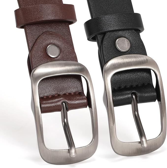 XZQTIVE 2 Pack Women Plus Size Leather Belts Fashion Cowhide Waist Belt with Solid Pin Buckle for Jeans Pants Dress