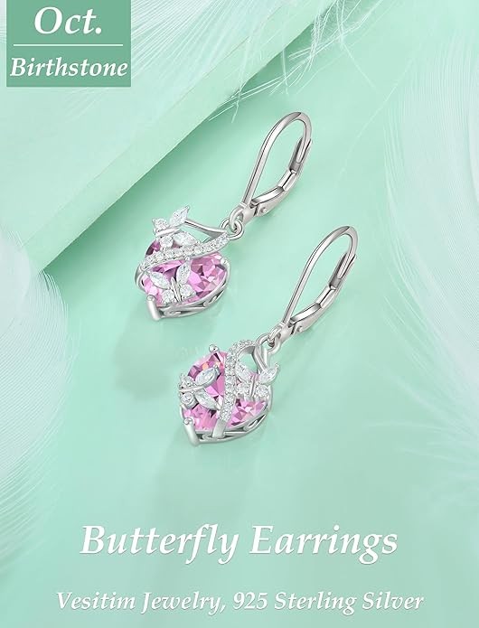 Butterfly Earrings for Women 925 Sterling Silver Heart Earring Birthstone Jewelry