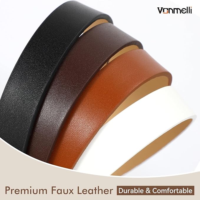 VONMELLI 4 Pack Womens Thin Leather Belt Skinny Waist Belts for Women Fashion Jeans Dress with Gold Buckle