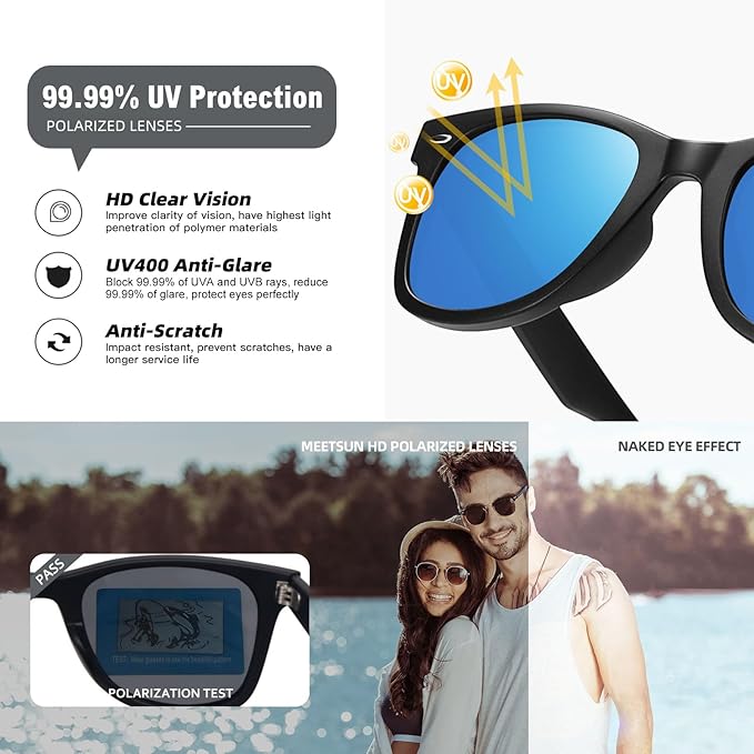 MEETSUN Polarized Sunglasses for Women Men Classic Retro Square Frame Driving Sun Glasses UV Protection