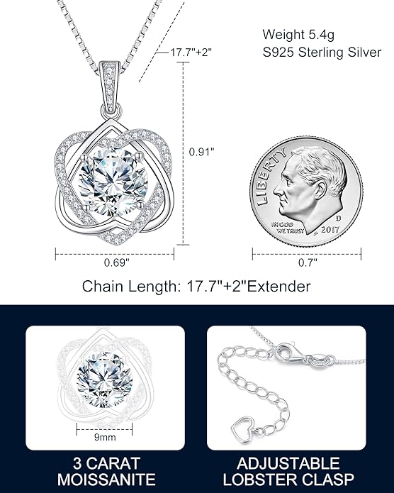 InfinityLove Heart Pendant Necklaces for Women, 2-5 Carat Moissanite Heart Necklace, Anniversary Birthday Christmas Valentine Engagements Mothers Day Jewelry for Wife Her Girlfriend Mom Daughter
