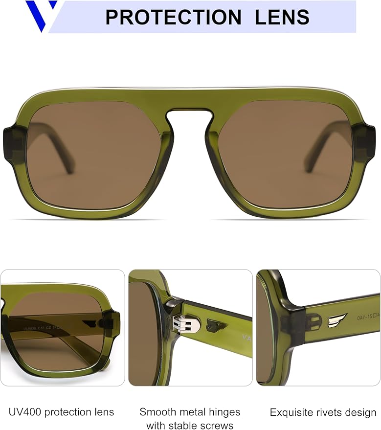 VANLINKER Oversized Retro Square Aviator Sunglasses for Women Men 70s Vintage Style Trendy Big Flat Top Sun Glasses VL9826