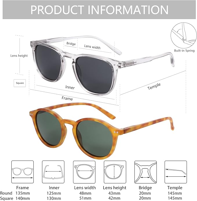 ZENOTTIC Polarized Sunglasses for Women Men: Retro Shades Round | Square Frame UV Protection 2 Pack
