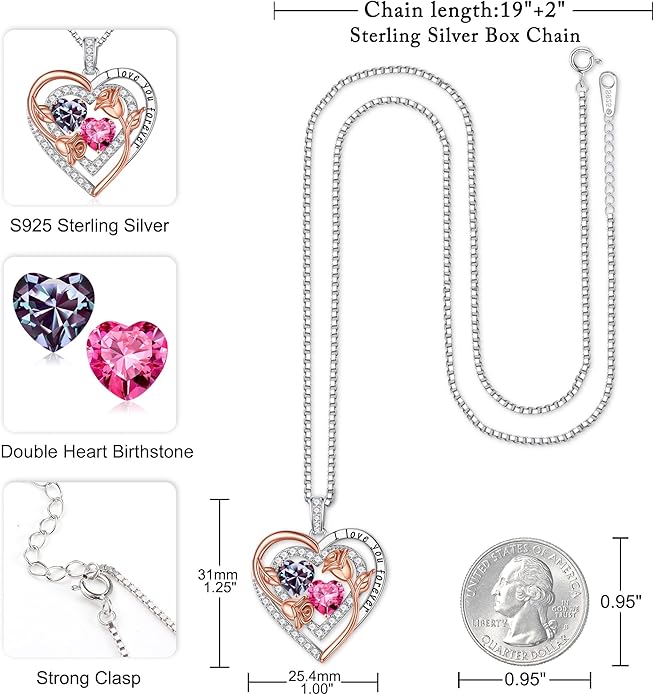 Iefil Mothers Day Gifts for Wife - Sterling Silver Birthstone Necklace Birthday Gifts for Her Wife