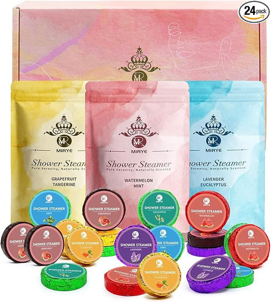 Shower Steamers Aromatherapy, 24-Pack Shower Bombs Birthday Gifts for Women, Christmas Stocking Stuffers Gifts with Eucalyptus Mint Lavender Watermelon Grapefruit Tangerine Essential Oils