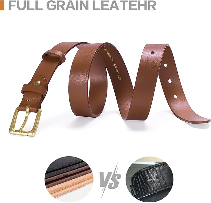 Womens Belts for Jeans 1.1" Width Ladies Belts for Dresses Full Grain Leather Gold Buckle Belt Gift Box