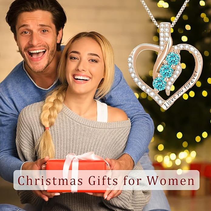 Rose Heart Birthstone Necklace for Women - Solid S925 Sterling Silver with Rose Gold Plated Infinity Symbol of Love Valentine's, Mother's Day, Anniversary, Christmas Birthday Gift for Her, Mom, Wife, or Girlfriend.