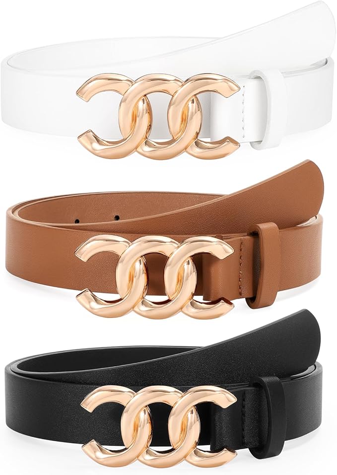 TRIWORKS 3 Pack Women's Belts for Jeans Pants Fashion Waist Belts for Ladies Leather Belts