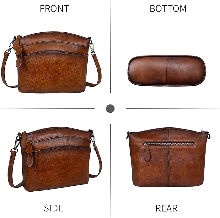 HESHE Crossbody Bags for Women Genuine Leather Purses with Multi-Pockets Vintage Ladies Small Shoulder Satchel Bag