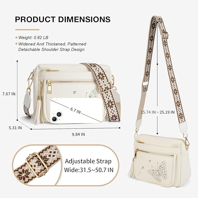 Crossbody Bags for Women Trendy Leather Crossbody Purse Shoulder Handbags Butterfly Design