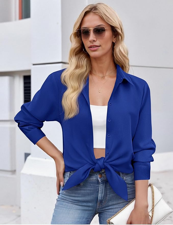 ZEAGOO Button Down Shirt for Women Long Sleeve Blouses Floral Printed Tops Business Casual Work Outfits S-XXL