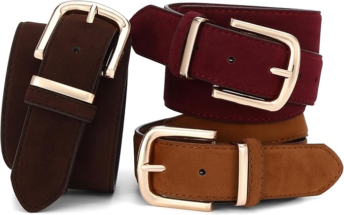 HOTWILL Women Suede Belt for Jeans Dresses Fashion Chunky Ladies Waist Belts with Gold Buckle