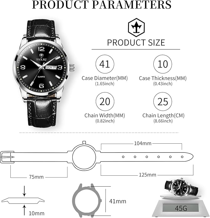 Watches for Men Adjustable Large Arabic Numerals Mens Watches Waterproof Band with Date Popular Quartz Men's Wrist Watch