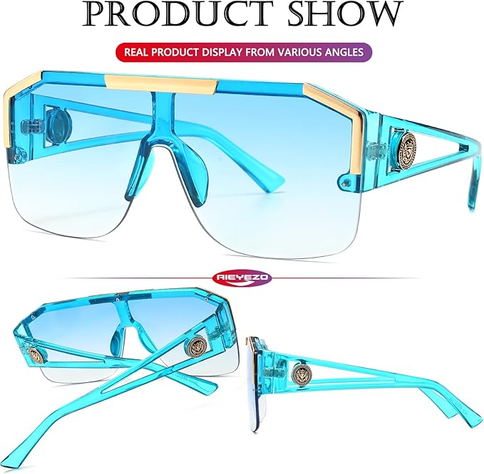 AIEYEZO Square Oversized Sunglasses Flat Top Shield Sun Glasses for Men Women One Lens Square Shades