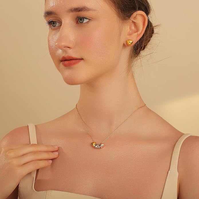Dainty Geometric Jewelry Set for Women - Stainless Steel Necklace & Earrings Minimalist Matching Set