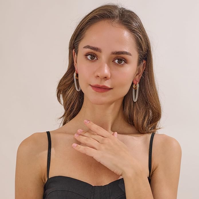Tassel Chain Hoop Earrings for Women Trendy Two Tone Dangling Chain Earrings Hypoallergenic Fashion Jewelry Gifts