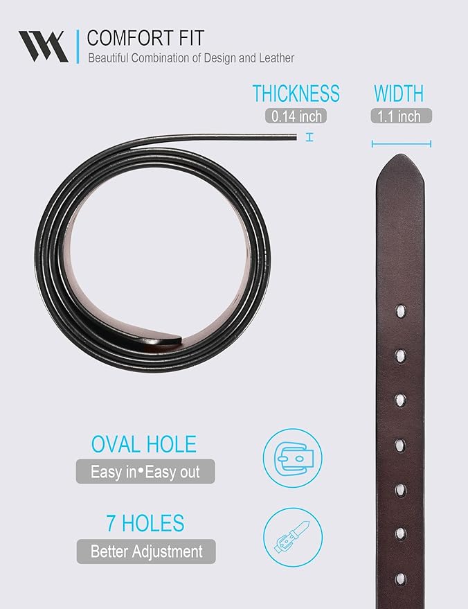 WOLFANT Womens Belts for Jeans in Gift Box,1.1" Ladies Belt with Gold Buckle,100% Italian Full Grain Real Solid Leather