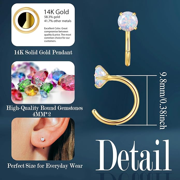 14K Gold Birthstone Huggie Half Hoop Earrings for Women,Round-cut Created Gemstone Minimalist Tiny Earring(4MM*2) Anniversary Birthday Mother's Day Jewelry for Mom Her