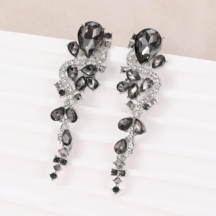 Fashion Rhinestone Statement Drop Dangle Earrings Long Colorful Crystal Bridal Wedding Teardrop Chandelier Earrings for Women Prom Pageant