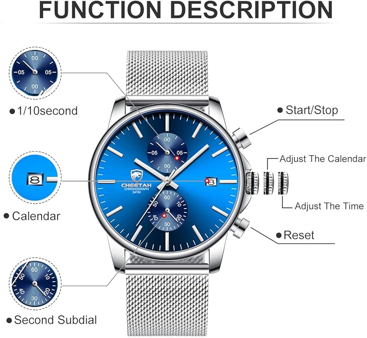 GOLDEN HOUR Mens Watch Fashion Sleek Minimalist Quartz Analog Mesh Stainless Steel Waterproof Chronograph Watches for Men with Auto Date