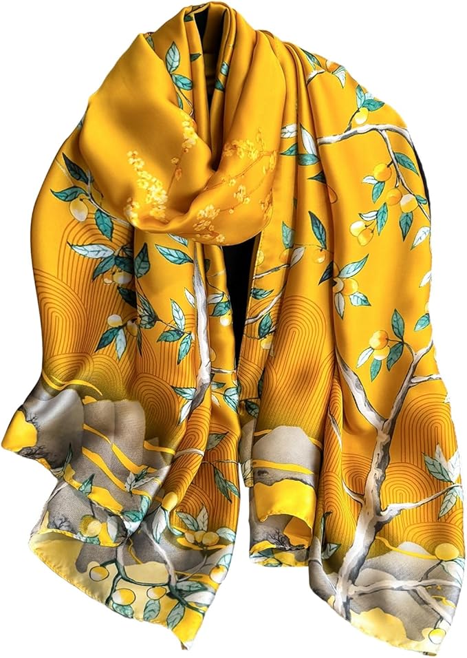 NUWEERIR Womens 100% Large Mulberry Silk Scarf Long Satin Scarf Fashion Lightweight Wraps