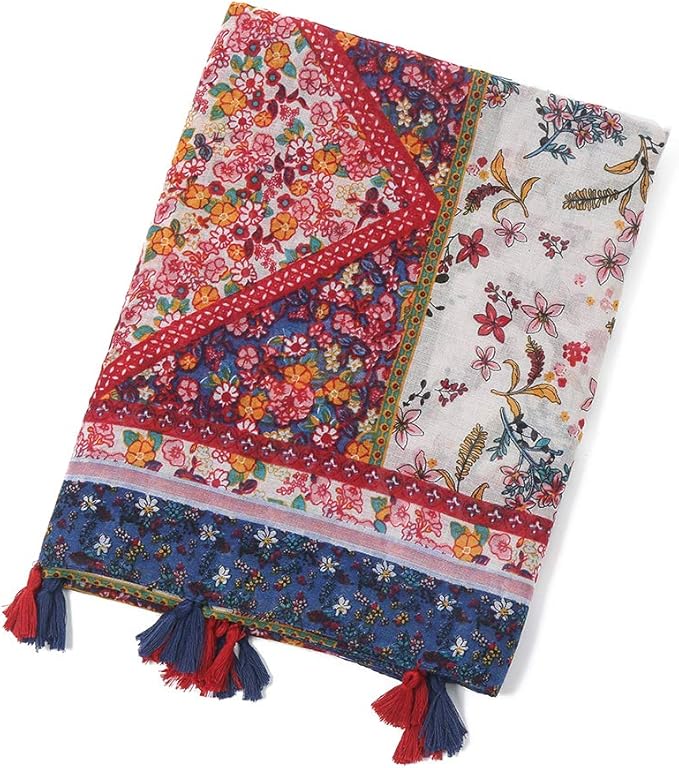 Yeieeo Boho Scarf for Women Lightweight Floral Printed Scarf Fall Winter Fashion Fringed Shawl