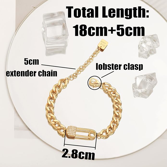 SOFYBJA 18k Gold Plated Personalized Chunky Cuban Oval Link Chain Bracelets for Men Toggle Rope Bracelet Jewelry for Women