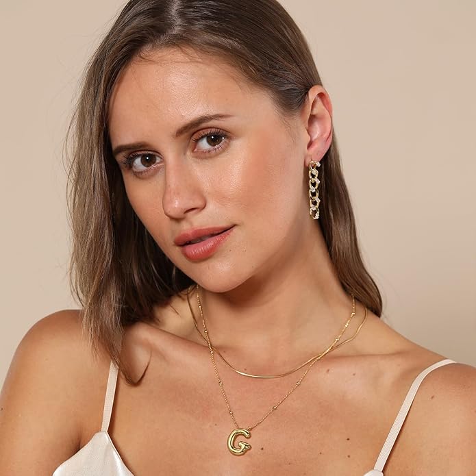 LUCA SMITH Initial Necklaces for Women, Dainty Balloon Bubble Letter, Name Letter Alphabet Pendant Layered Choker Chain Jewelry Gift