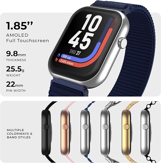 iTouch AIR 5 Smartwatch – 1.85” AMOLED Display, Bluetooth Calling, 100+ Sport Modes, Heart Rate, SPO₂, Stress & Sleep Tracking, IP68 Water Resistant, 7-Day Battery Life – for Android & iOS