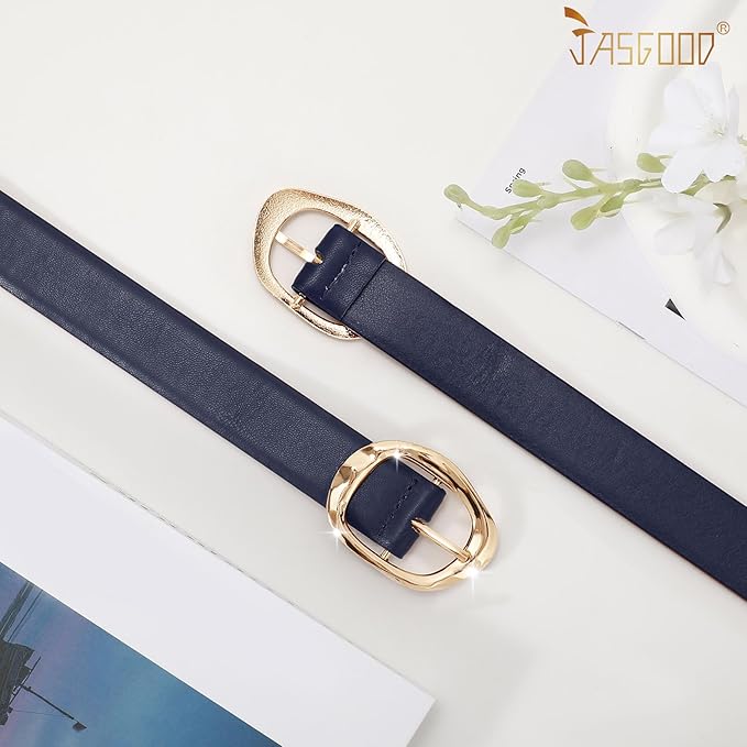 JASGOOD 3 Pack Women Belts for Jeans Pants Ladies Leather Waist Belt Casual Fashion Trend Belt for Women with Gold Buckle