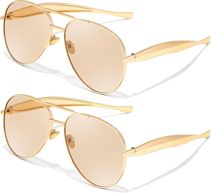 FEISEDY Oversized Aviator Sunglasses Women Men - Retro Gold Metal Chunky Frame, UV400 for Driving & Daily Wear B0311