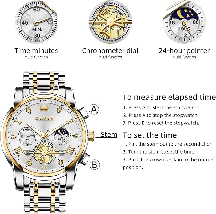 OLEVS Men Silver Watches,Men's Stainless Steel Chronograph Watch,Man Analog Quartz Big Face Male Watches Luxury Waterproof Roman Numeral Dress Diamond Relojes para Hombre