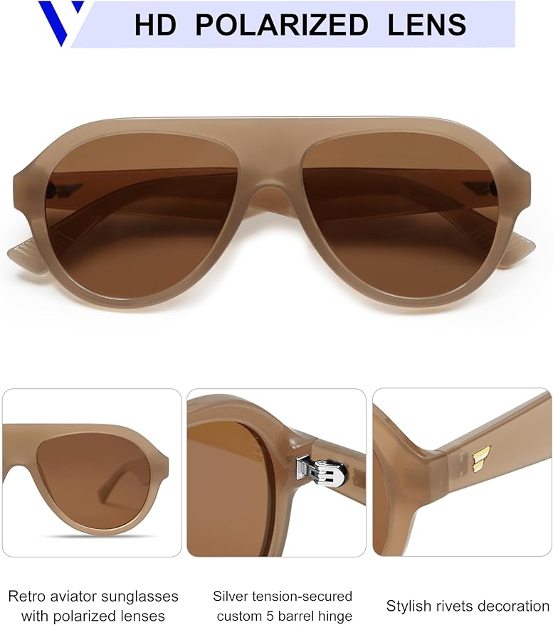 VANLINKER Retro Aviator Polarized Sunglasses for Men Women Trendy 70s Vintage Plastic Frame Sun Glasses VL9750