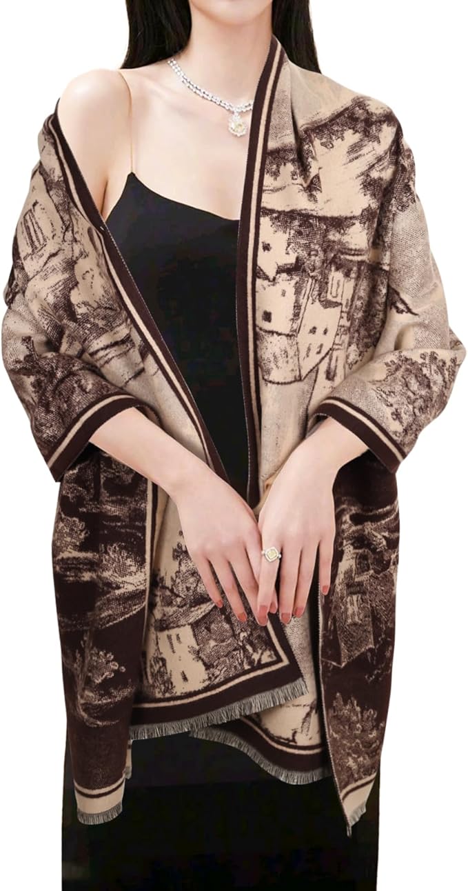 EXTREE Scarfs for Women Pashmina Silky Shawl Wrap for Evening Dressing Blanket Open Front Poncho Cape