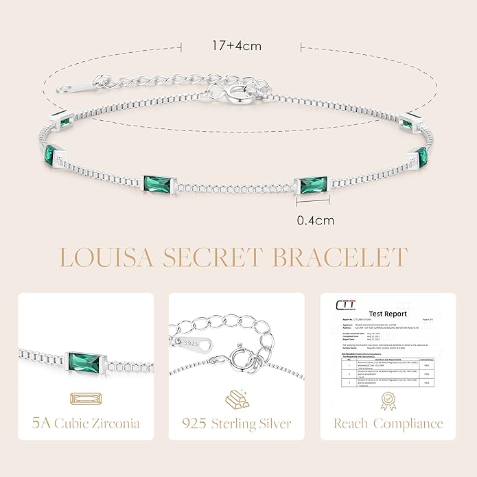 LOUISA SECRET Birthstone Bracelets for Women, 925 Sterling Silver Dainty Simple Women Charm Link Bracelet, Birthday Anniversary Christmas Jewelry Gifts for Women Wife Mom Her