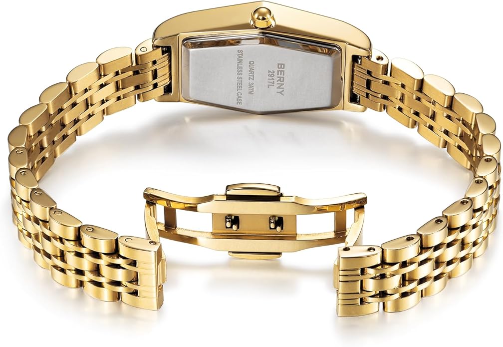 BERNY Gold Watches for Women Dainty Hexagon Ladies Quartz Wrist Watches Stainless Steel Band Fashion Analog Watch Luxury Bracelet