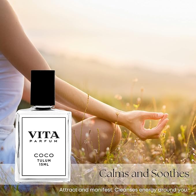 Vita Parfum Coconut Perfume Oil, Long Lasting Warm, Tropical and Refreshing Coconut Scent with Jojoba and Safflower Notes, Vegan, All Natural Perfume Oil for Women, Mother's Day Gift - 15ml