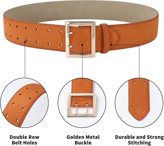 Wide Belts for Women Leather Wide Belts Fashion Thick Black Belt With Gold Buckle Belt for Dresses