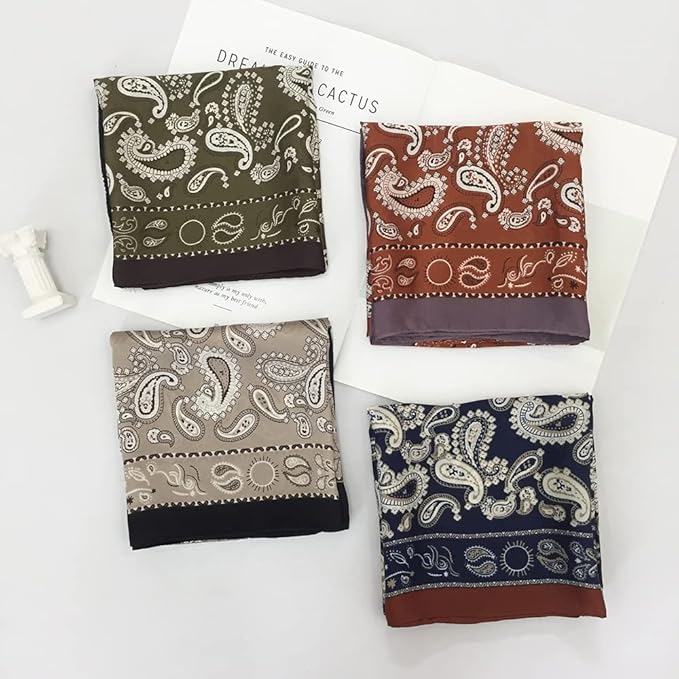 FONYVE Silk Feeling Scarf Medium Square Satin Head Scarf for Women 27.5 × 27.5 inches